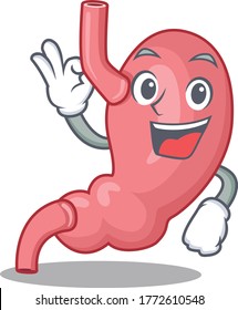 Estilo de diseño de mascota para el estómago humano con un dedo gesto de OK