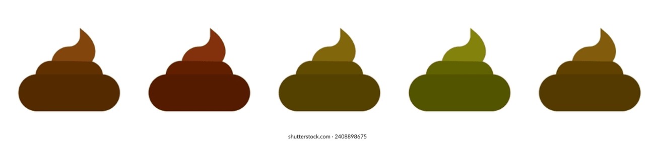 Human stool brown red and green color icons. Healthy and unhealthy poop