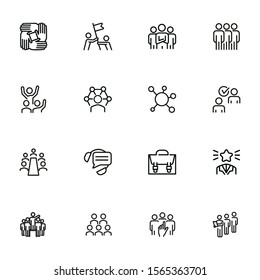 Human structure. Set of line icons on white background. Atom, union, idea. Social concept. Vector illustration can be used for topics like science, business, career