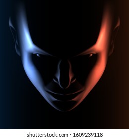 Human stylized face with two lights