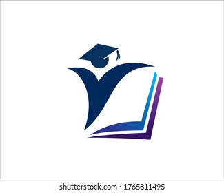 Human success college happy jump book education logo design illustration