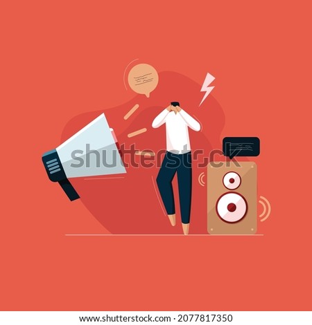 human suffering of noise pollution, stop noise pollution, speakers making strong uproar