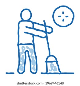 Human Sweeping sketch icon vector. Hand drawn blue doodle line art Human Sweeping sign. isolated symbol illustration