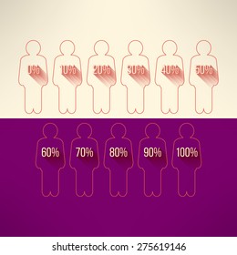Human symbol with percent in modern flat design. Business infographic elements with long shadow. Pupulation and community report icon. Vector illustration.