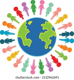 Human symbols surrounding the earth illustration