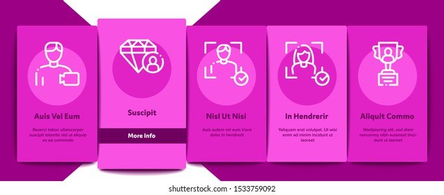 Human Talent Onboarding Mobile App Page Screen Vector Thin Line. Idea And Target, Diamond And Star, Signer, Speaker And Actor Talent Concept Linear Pictograms. Contour Illustrations