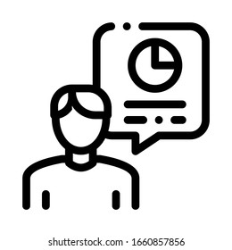 Human Talk About Statistics Icon Thin Line Vector. Man Statistician Analytic Silhouette Speak About Statistics, Quote Frame Concept Linear Pictogram. Illustration