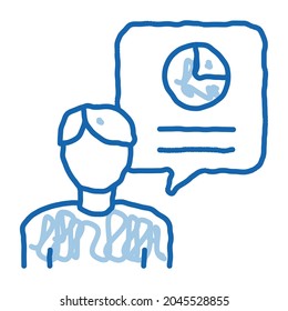 Human Talk About Statistics sketch icon vector. Hand drawn blue doodle line art Man Statistician Analytic Silhouette Speak About Statistics, Quote Frame sign. isolated symbol illustration