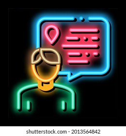Menschen sprechen über Position neon Leuchtzeichen Vektor. Glühendes Symbol spricht man Silhouette und Zitat Frame Text und GPS-Zeichen Zeichen. transparente Symbolillustration
