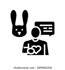 human talking about rabbit with love glyph icon vector. human talking about rabbit with love sign. isolated contour symbol black illustration
