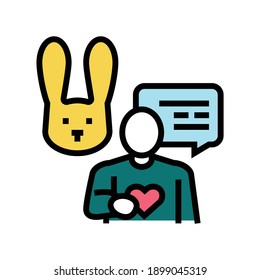 human talking about rabbit with love color icon vector. human talking about rabbit with love sign. isolated symbol illustration