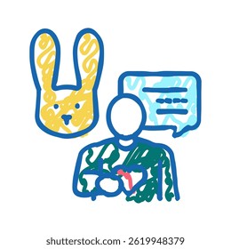 human talking about rabbit with love doodle icon sketch vector. human talking about rabbit with love sign. isolated symbol illustration