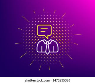 Human talking line icon. Halftone pattern. Conversation sign. Communication speech bubble symbol. Gradient background. Support service line icon. Yellow halftone pattern. Vector