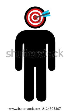 Human with target over the head - Man being killed and assassinated. Vector illustration isolated on white.