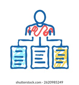 Mensch mit Aufgaben Plan doodle Symbol Skizze Vektor. Mensch mit Aufgaben-Plan-Zeichen. einzelne Symbolgrafik