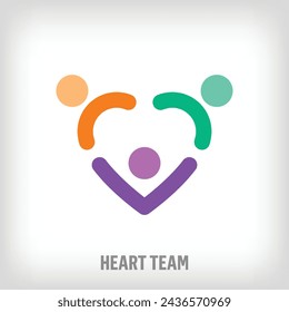 Human team logo consisting of creative heart. Uniquely designed color transitions. Teamwork, family building and workplace partnership vector logo template.