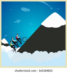 Human teamwork - climb the mountain. Vector illustration