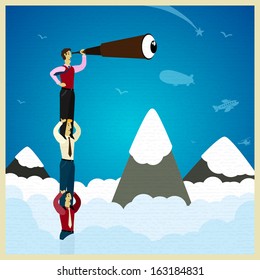 Human teamwork - climb the mountain. Vector illustration