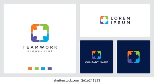 Human teamwork logo design template