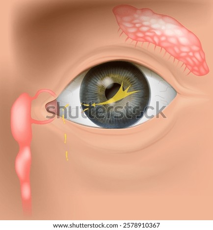Human Tear Drainage System Anatomy. Lacrimal Apparatus and Tear Flow Pathway. Tear Duct Anatomy and Function Diagram. How Tears Flow