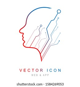 Human Tech icon, Brain Tech Mind Data Logo Design, Creative idea sign. Learning icon. People computer chip. Innovation technology symbol. Vector Illustration