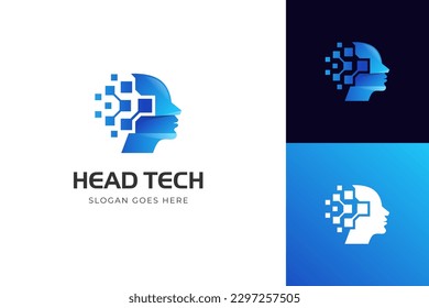 Human technology or human digital, head tech icon symbol, robot tech logo design
