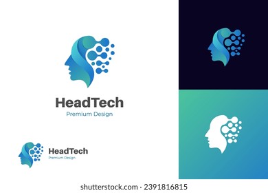 Human technology or human digital, head tech icon symbol, robot tech logo design