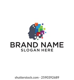 Human technology or human digital, head tech icon symbol, robot tech logo design