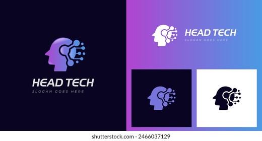 Human technology or human digital logo design, head and tech graphic icon symbol for robot tech logo design, smart tech science logo