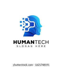 Human Technology/ Human Digital, Robot Tech Logo Design Vector Template