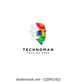 Human technology logo, human virtual logo, human digital icon, colorful head human logo