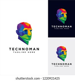 Human technology logo, human virtual logo, human digital icon, colorful head human logo
