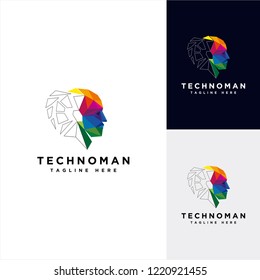 Human technology logo, human virtual logo, human digital icon, colorful head human logo