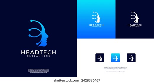 Human technology or people digital logo design template