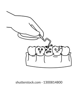 human teeth with dentist hand and drill