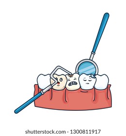 human teeth with dentist tools