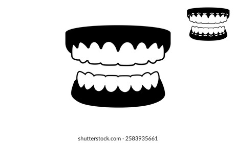 human teeth front view , black isolated silhouette