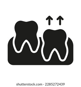 Human Teeth Growth Silhouette Icon. Teeth Eruption Glyph Pictogram. Wisdom Teething Process. Oral Medicine. Dental Treatment Solid Sign. Dentistry Symbol. Isolated Vector Illustration.