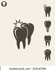 Human teeth. Icon set. Stylized teeth on gray background. Vector illustration