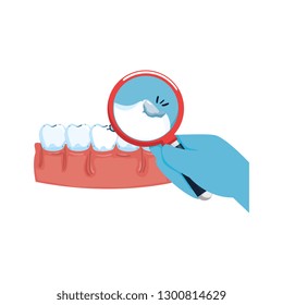 human teeth with magnifying glass