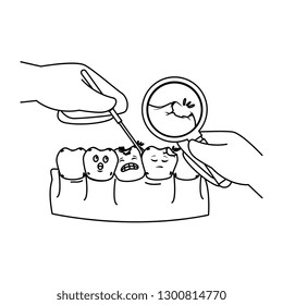 human teeth with magnifying glass