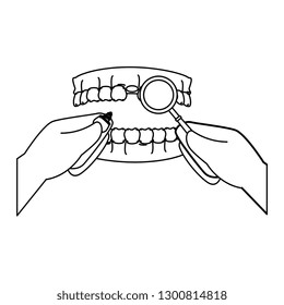 human teeth with magnifying glass