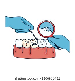 human teeth with magnifying glass