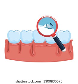 human teeth with magnifying glass