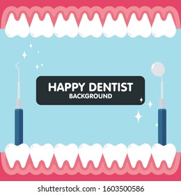 Human teeth in mouth with blue background, Suitable for Dental care flyer, banner etc.