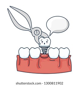 human teeth with pliers extracting implant