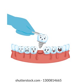 human teeth with pliers extracting implant