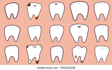 Human teeth set. Healthy and teeth with caries.