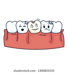 human teeth with tooth sad kawaii characters