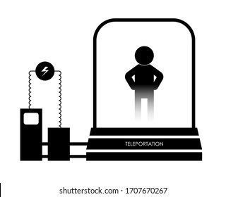 human teleportation. Future technologies, a cabin for moving in space. The icon. Isolated vector on white background